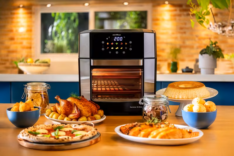 Mesa de pratos com forno de bancada